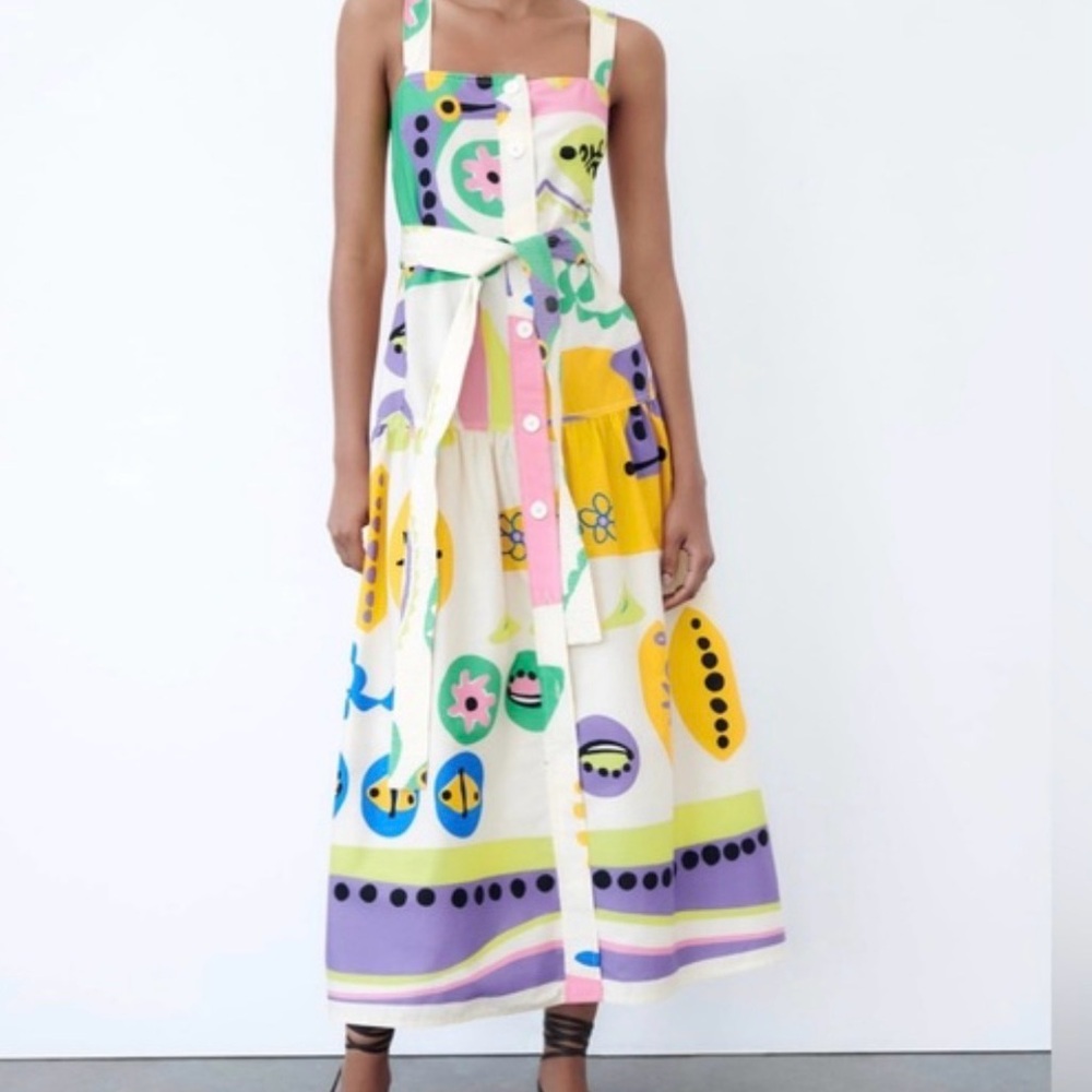 Zara Abstract Print Midi Dress